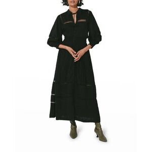 Cleobella Jane‎ Puff Sleeve Pintuck Ankle Maxi Dress Black Organic Cotton Size S